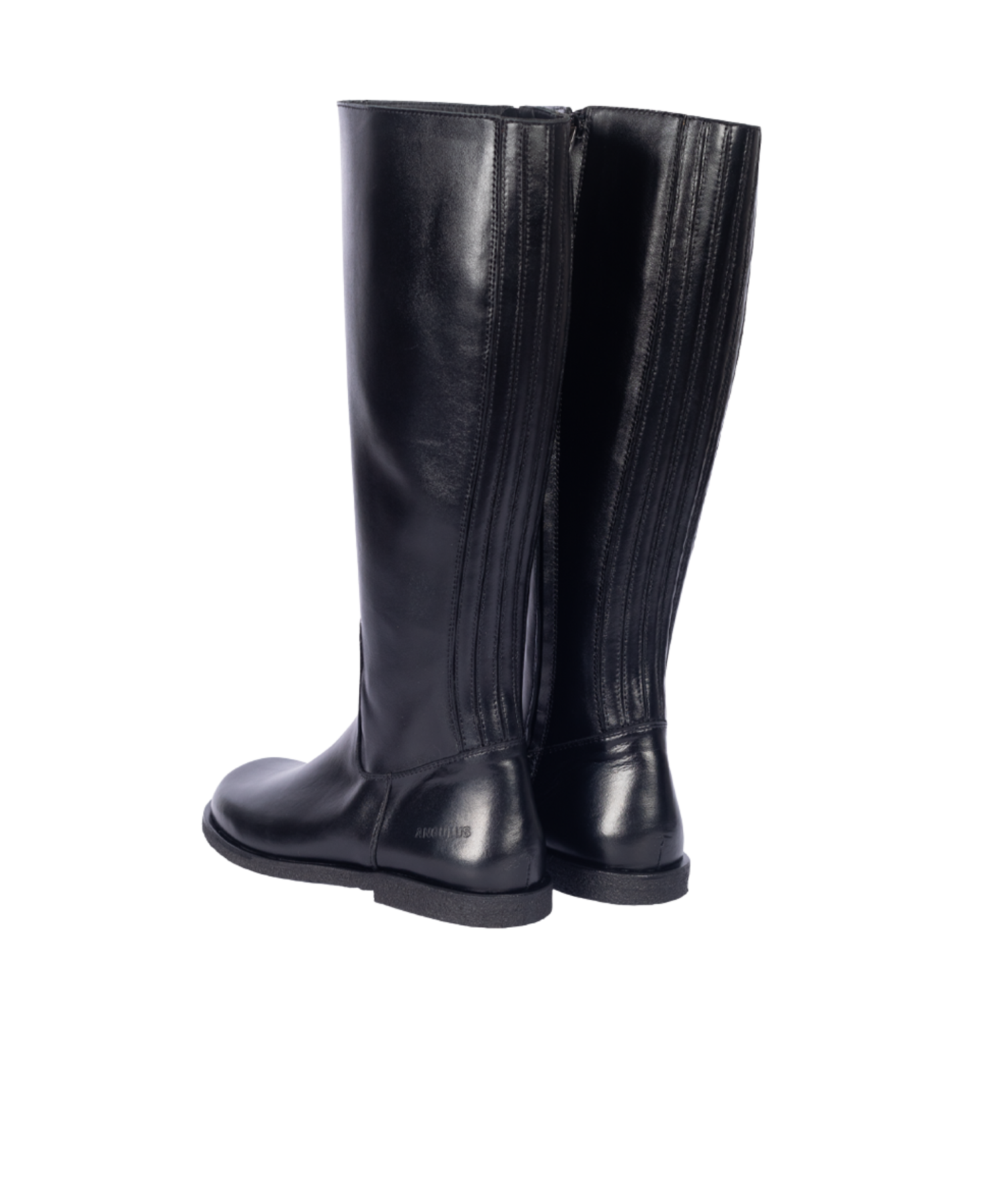 Angulus - Sort lang støvle i læder i bred pasform