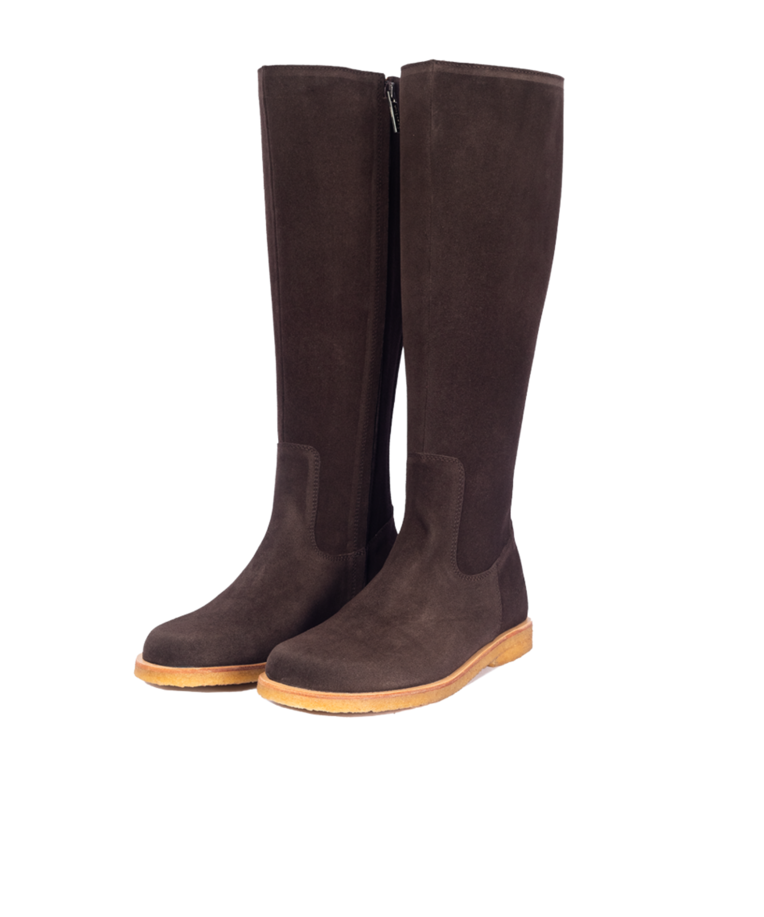 Angulus - Brun lang støvle i ruskind, bred pasform
