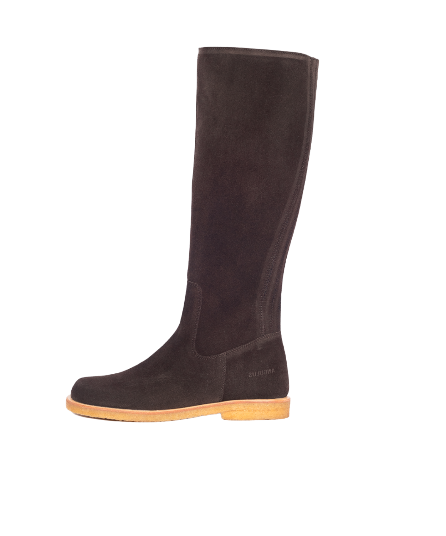 Angulus - Brun lang støvle i ruskind, bred pasform