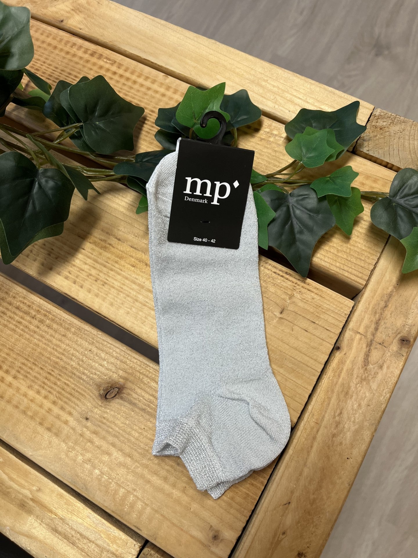 MP - Hvid ankel strømpe med glimmer